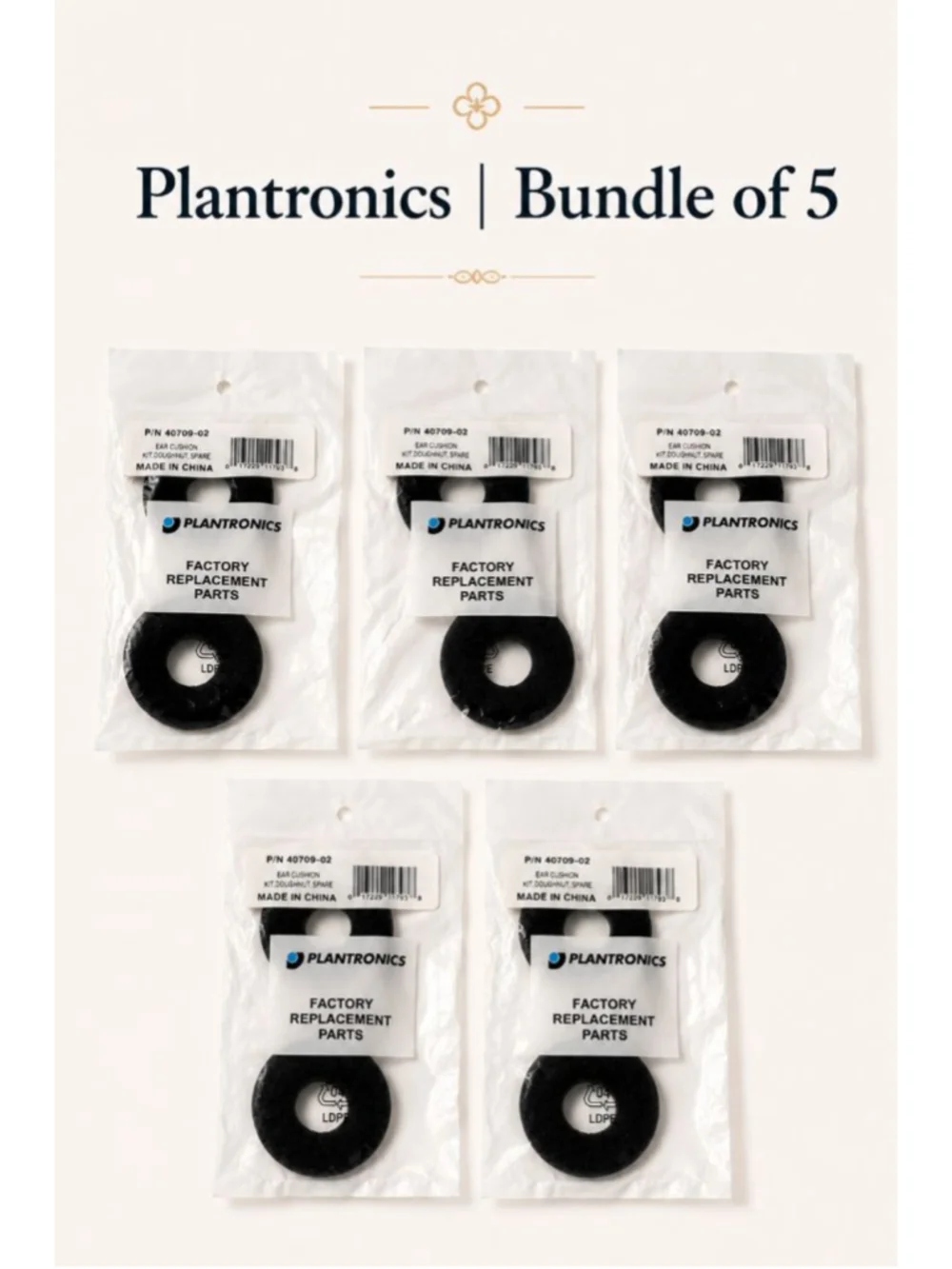 Plantronics 40709-02 Ear Cushion Replacement Kit Bundle of 5 New OEM Headset